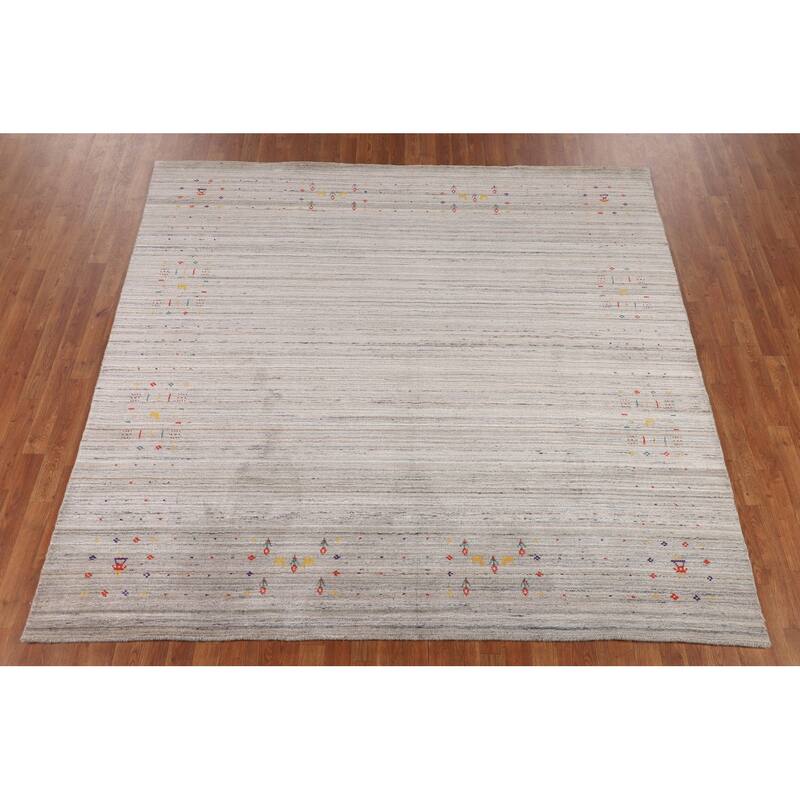 Earth Tone Striped Gabbeh Indian Square Area Rug Handmade Wool Carpet - 8'0" X 7'10"