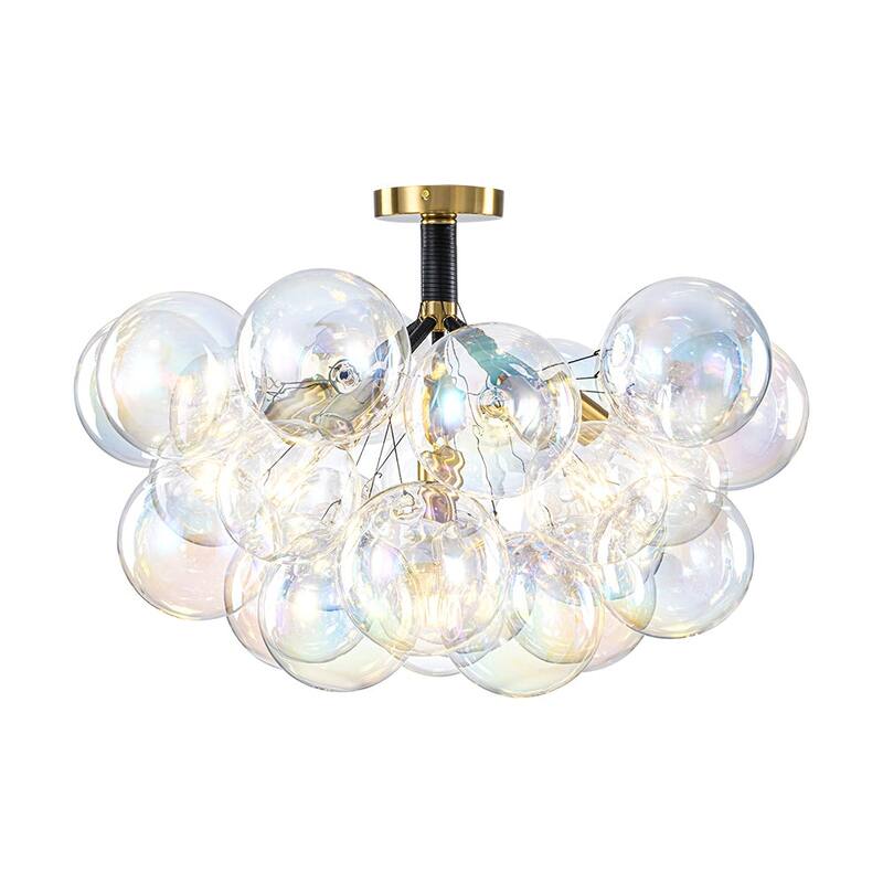 Modern Pearlescent Bubble Glass Semi Flush Mount Light 24.8 in Brass