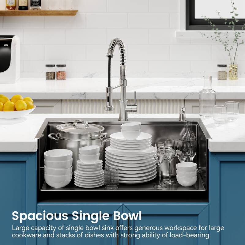 Stainless Steel Kitchen Sink, 30″x22″ Single Bowl, Overmount Handmade Sink in Black, with Cutting Board, Colander