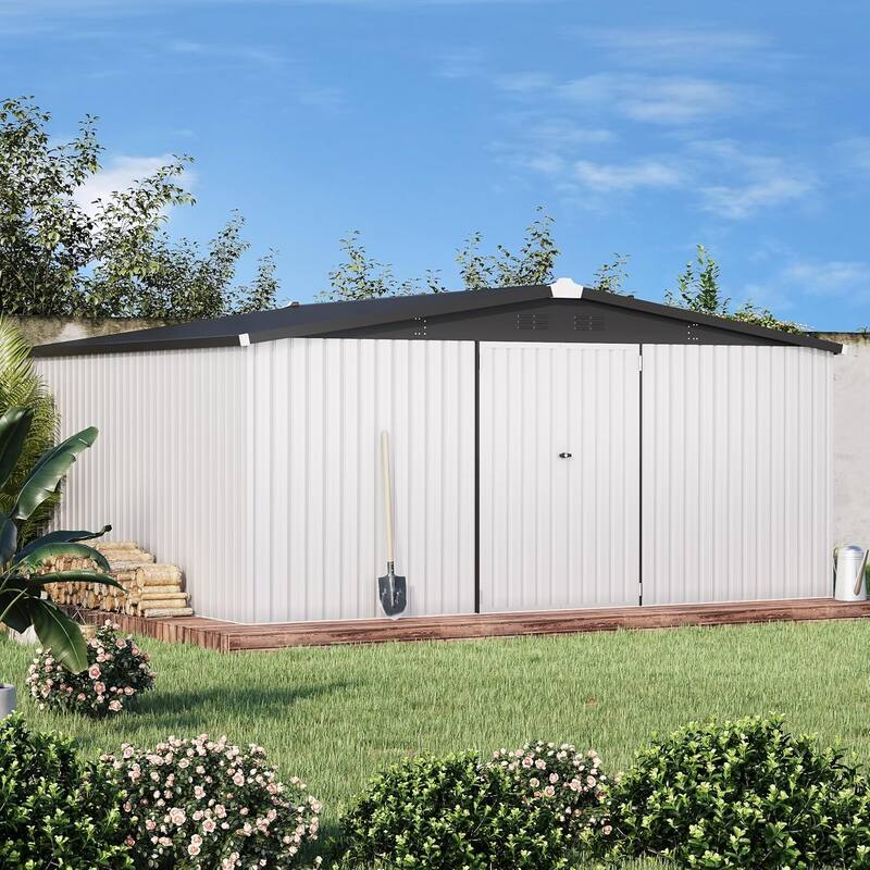 AECOJOY Outdoor Extra Large Storage Metal Shed with Lockable Doors
