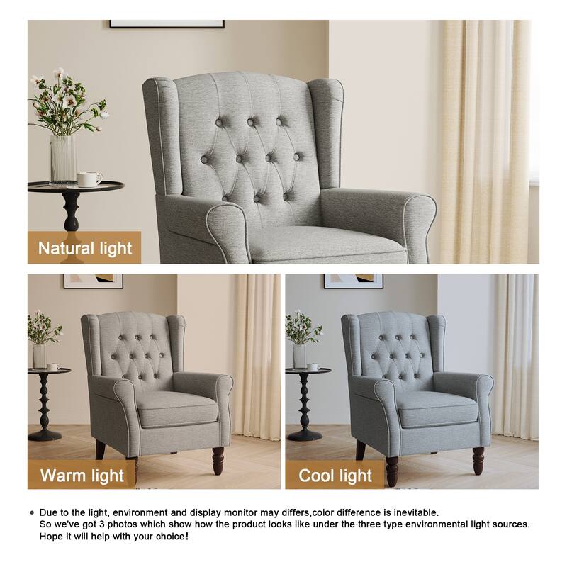 Button-Tufted Accent Chair Wingback Armchair - 38"H