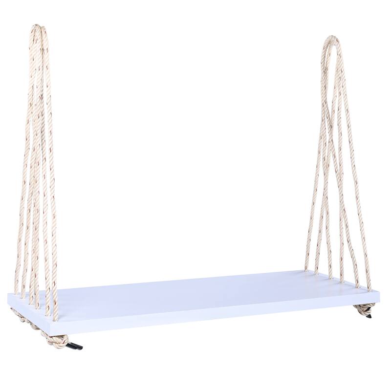 Outdoor Wood Hanging Chair with Cushions & Adjustable Assembly, 400 lbs Capacity, Swing Chair with Durable Hemp Ropes