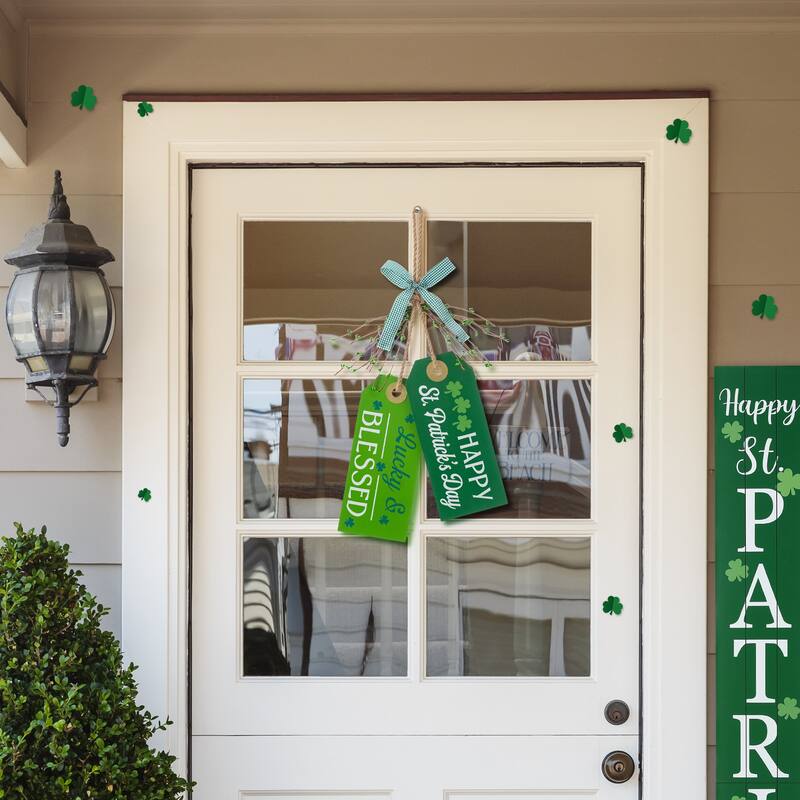 Glitzhome St. Patrick's Wooden Shamrock Doorknob Hanging Decor