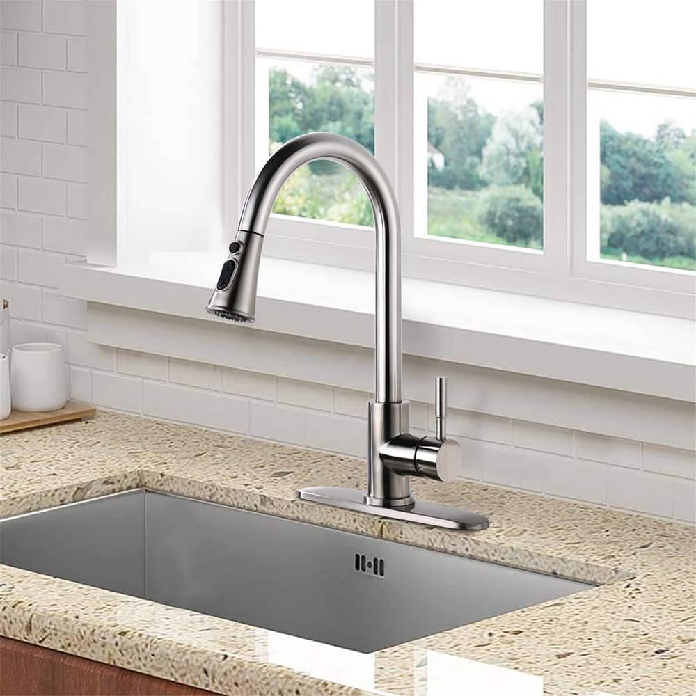 Pull Down Kitchen Sink Faucet Single Handle Kitchen Faucet WIth Sprayer Stainless Steel One Hole Modern Basin Laundry Taps