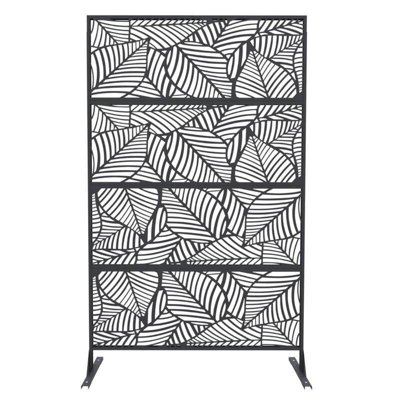 1pcs 72 in H x 46 in W Metal Privacy Screen Panel Freestanding Rust-Resistant Outdoor Divider Leaf Style - Leaf Style