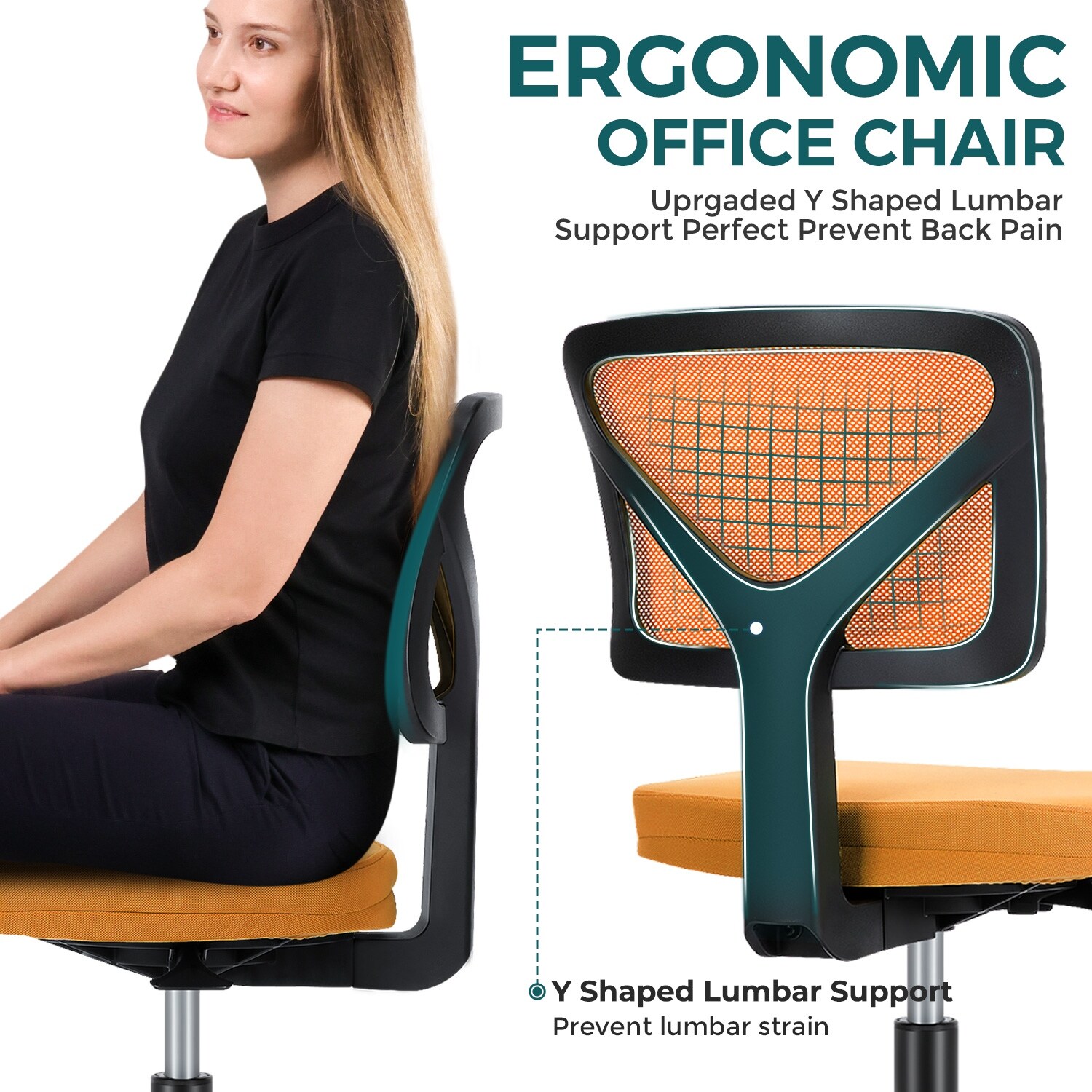 Armless desk online chair lumbar support