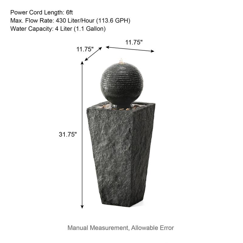 Demta Floating Pedestal Sphere Polyresin LED Garden Fountain with Pebbles by Havenside Home