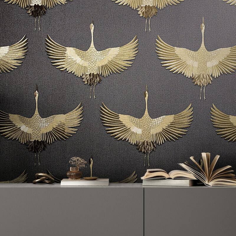 Galerie Wallcoverings Kumano Textured Stork Design Vinyl on Non-woven Pearlescent Wallpaper Roll