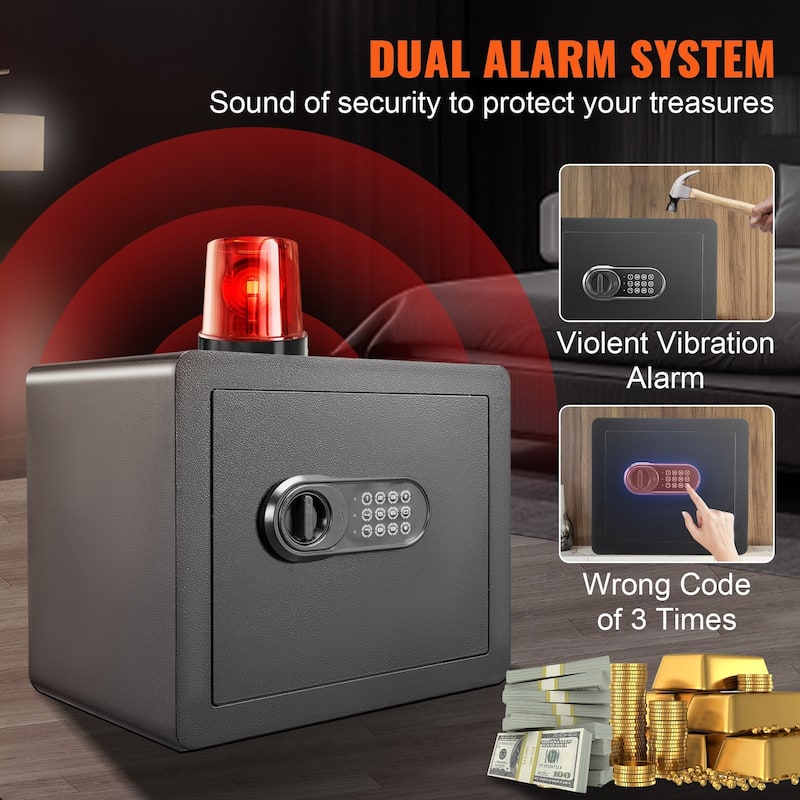 Black Cold-Rolled Carbon Steel Safe with Dual Lock, Alarm and Removable Shelf
