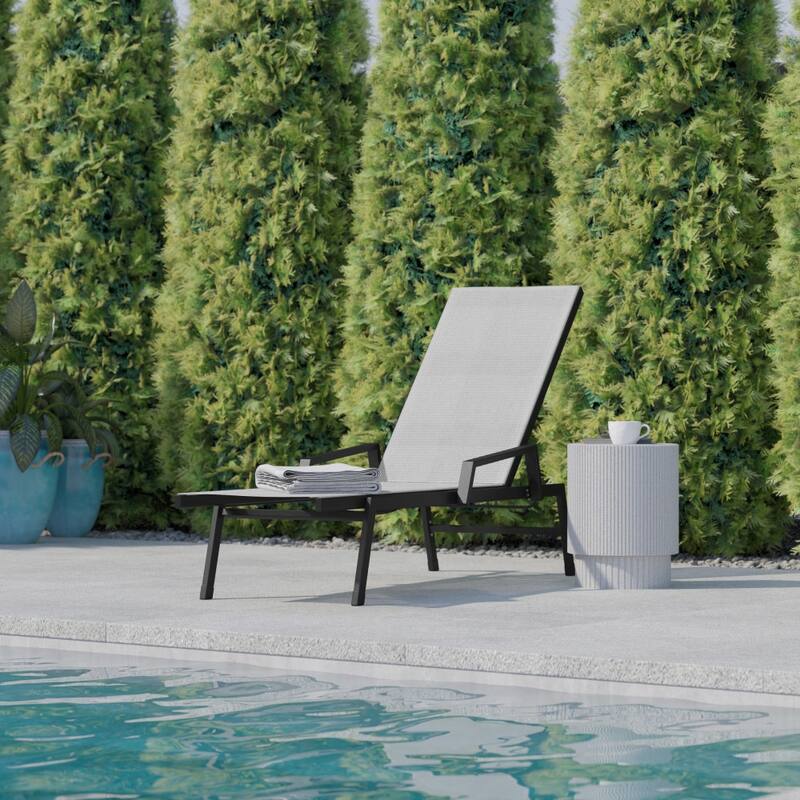 All-Weather Textilene Adjustable Chaise Lounge Chair with Arms - Gray/Black