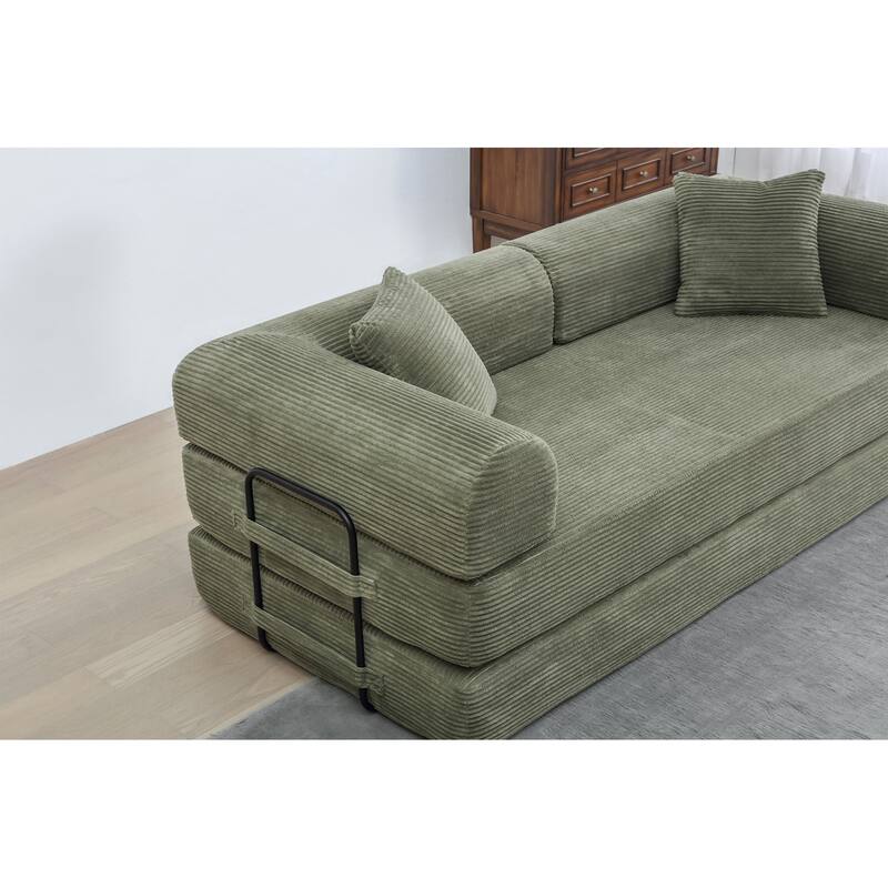Convertible Sleeper Sofa Bed, Corduroy Folding Couch with Pillow