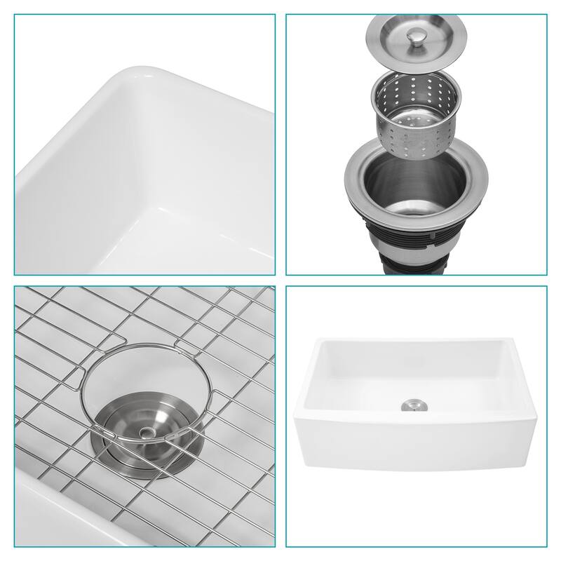 33 inch Kitchen Sink Ceramic Arch Edge Apron Front Single Bowl Farm Kitchen Sinks