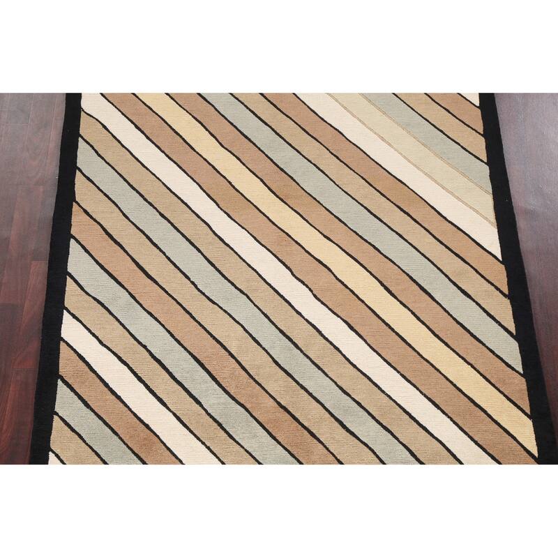 Vegetable Dye Modern Striped Nepalese Oriental Wool Area Rug Handmade - 5'2" x 8'2"