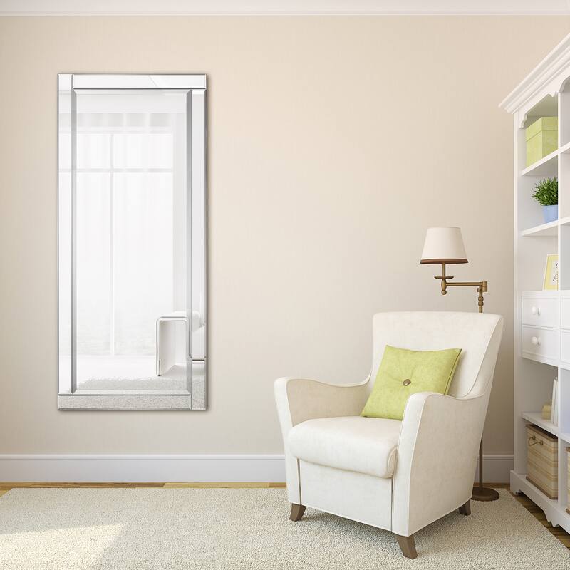 Moderno Beveled Rectangle Wall Mirror, Solid Wood Frame,1"-Beveled Center Mirror, Ready to Hang - Clear