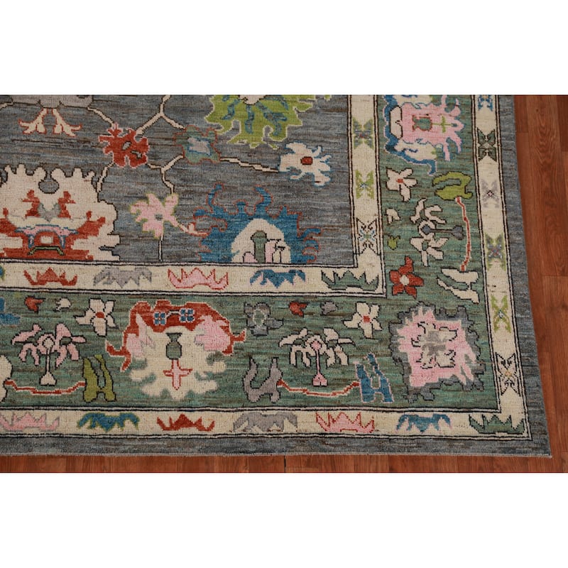 Hand Knotted Oriental 100% Wool Carpet Transitional All-Over Greys & Charcoal Oushak Area Rug - 10' 4'' X 8' 0''