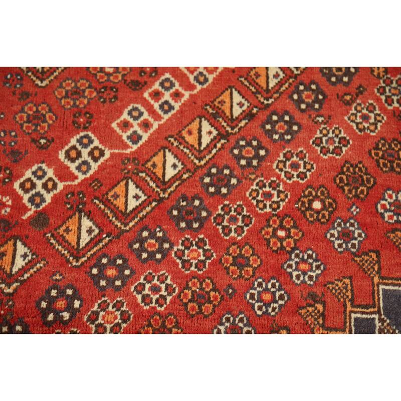 Hand Knotted Oriental 100% Wool Carpet Traditional Medallion Oranges & Rust Qashqai Area Rug - 8' 1'' X 5' 0''