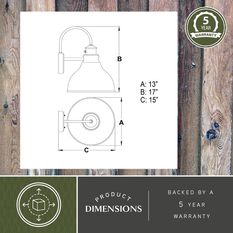 Delano 1 Light Dusk to Dawn Bronze Gold Farmhouse Barn Dome Outdoor Wall Lantern - 13-in W x 17-in H x 15-in D