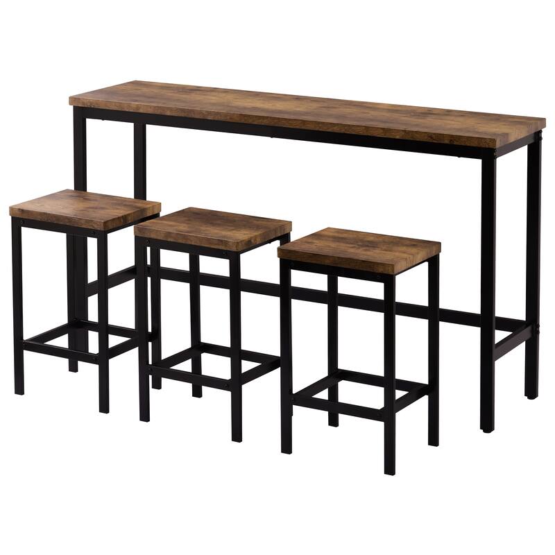 Charming Bar Table and Chair Set, Coffee Table with Steel Frame, Backless Dining Chairs with Footrests