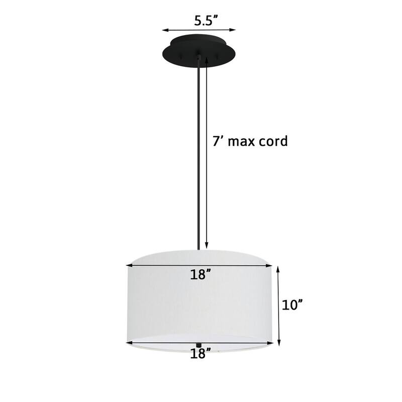 2 Light Pendant 18"w White Linen Shade with Diffuser, Black Cord