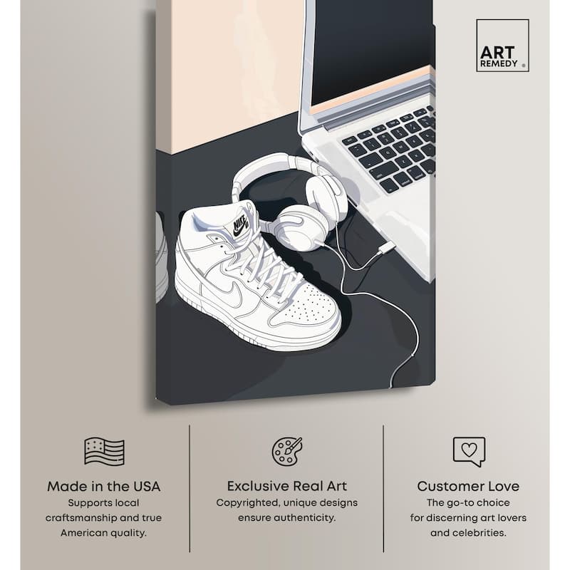Laptop Sneaker Study Canvas by Art Remedy, Gallery Wrapped