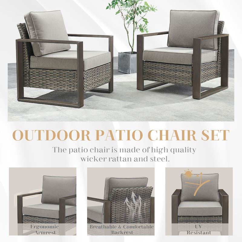 Gymojoy Outdoor Wicker Club Chair Set With Thick Cushions