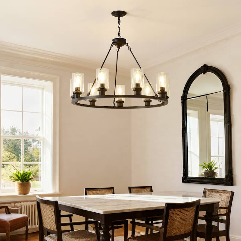9-Light Black Wagon Wheel Chandelier With Light (No Bulbs) For Living Room Dining Room Kitchen--E26
