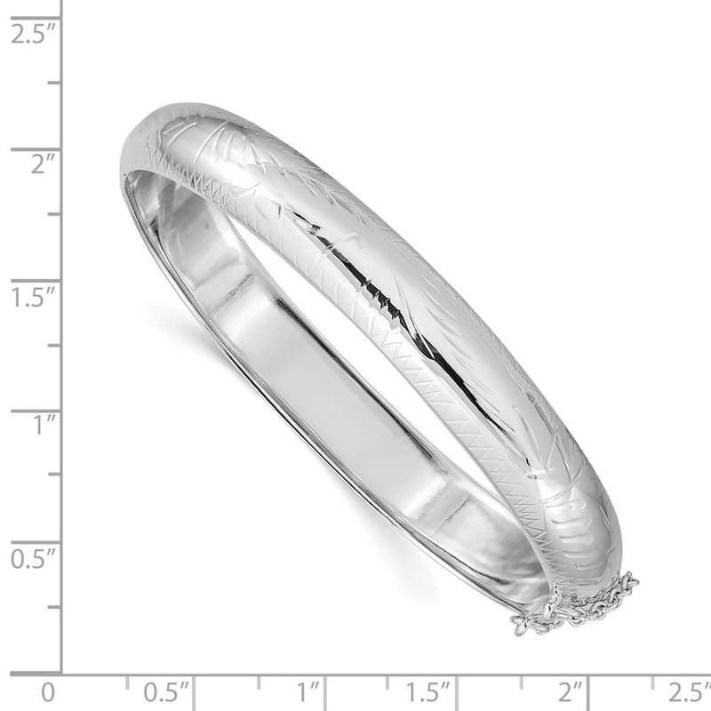Curata 925 Sterling Silver 7.5" 9.5mm Wide Textured Hinged Bangle Bracelet