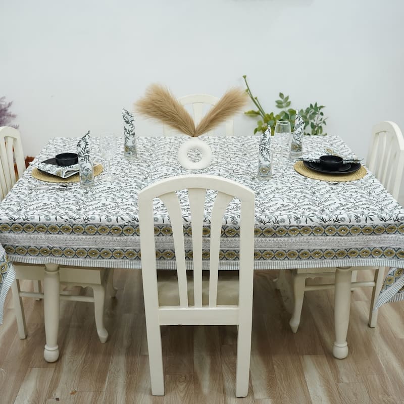 Fabdivine Floral Cotton Table Cover or Cloth Handmade Block Print for Dining & Home Décor Accent