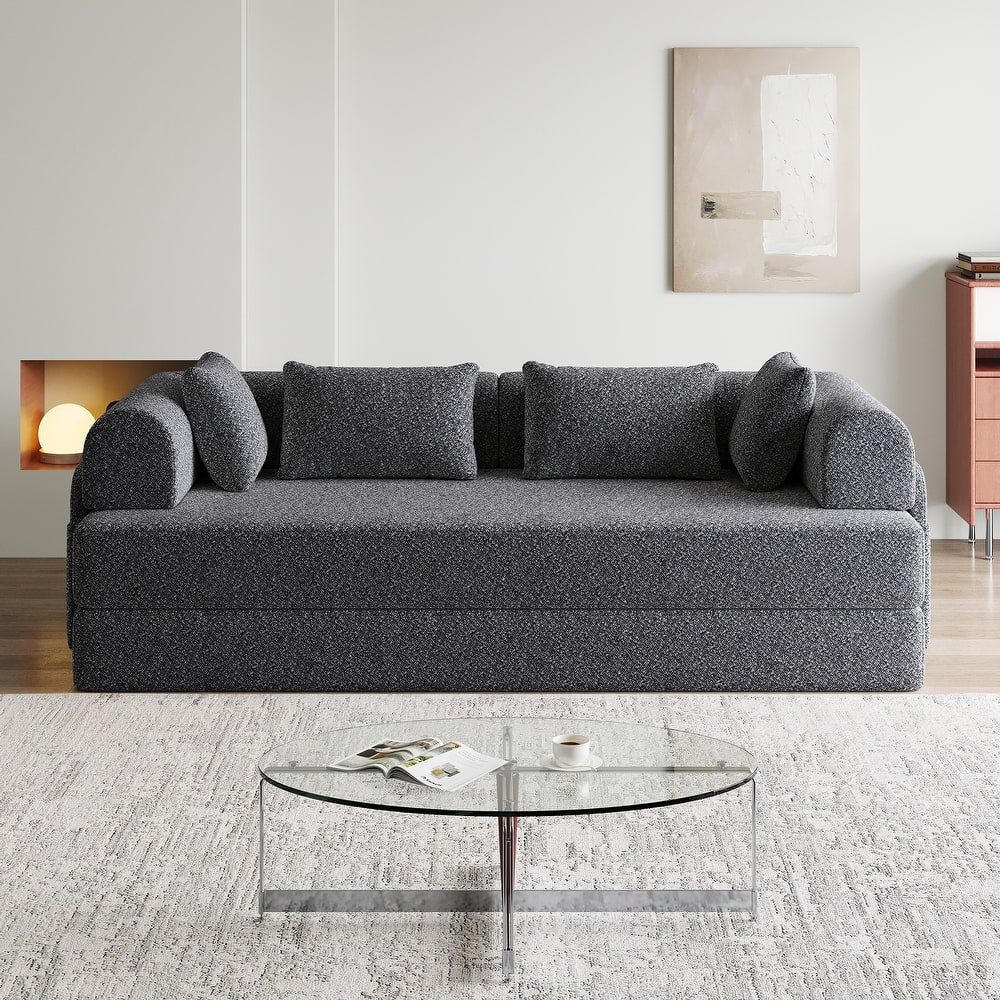 78.7-Inch Convertible Sleeper Sofa Bed With Cylindrical Pillow,Folding Sofa Bed With Side Pocket