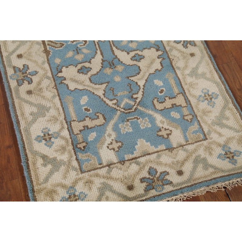 Light Blue Transitional Oushak Indian Runner Rug Handmade Wool Carpet - 2'5"x 7'9"