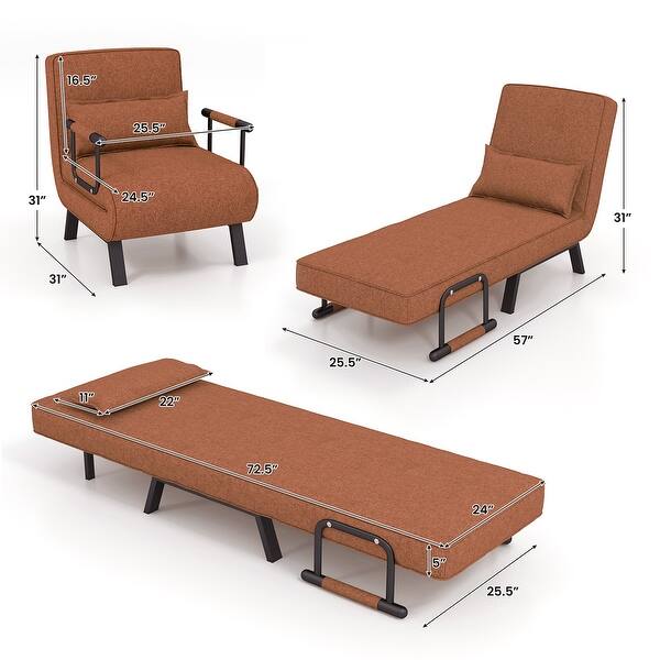 dimension image slide 0 of 3, Costway Folding 5 Position Convertible Sleeper Bed Armchair Lounge w/