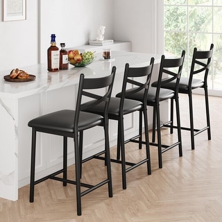 Bar Stools Set of 4, Upholstered Bar Chairs with Back - 16.14x16.14x37.8in