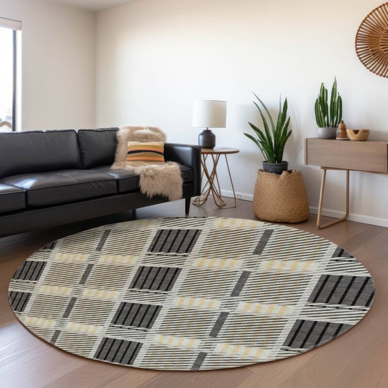 Premium Washable Super Soft Modern Plaid Mayfield Rug - Gray - 8' x 8'