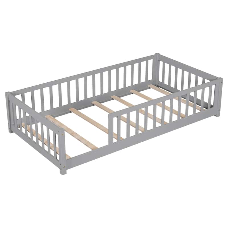 Twin Floor Platform Bed with Fence without Door