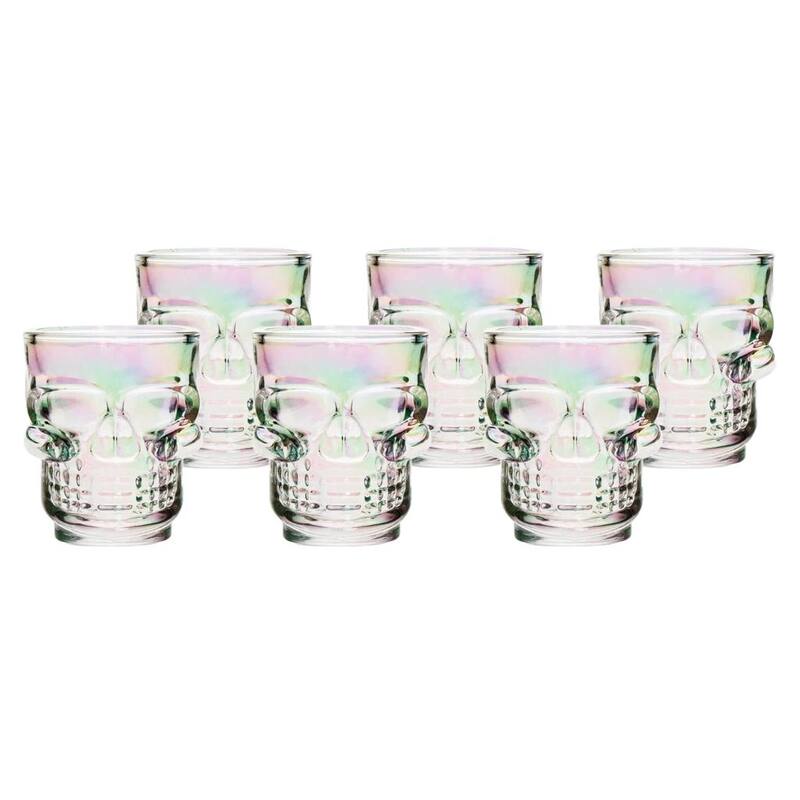 Skull-Shaped Shot Glasses Set of 6, 1.75oz - Glass Novelty Drinkware for Halloween, Parties, and Barware