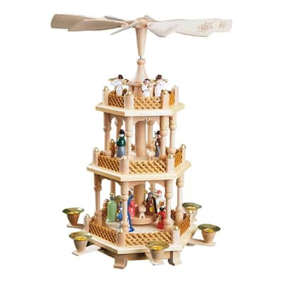 17.25" Richard Glaesser 3-Tier Nativity Scene Christmas Candle Holder Pyramid