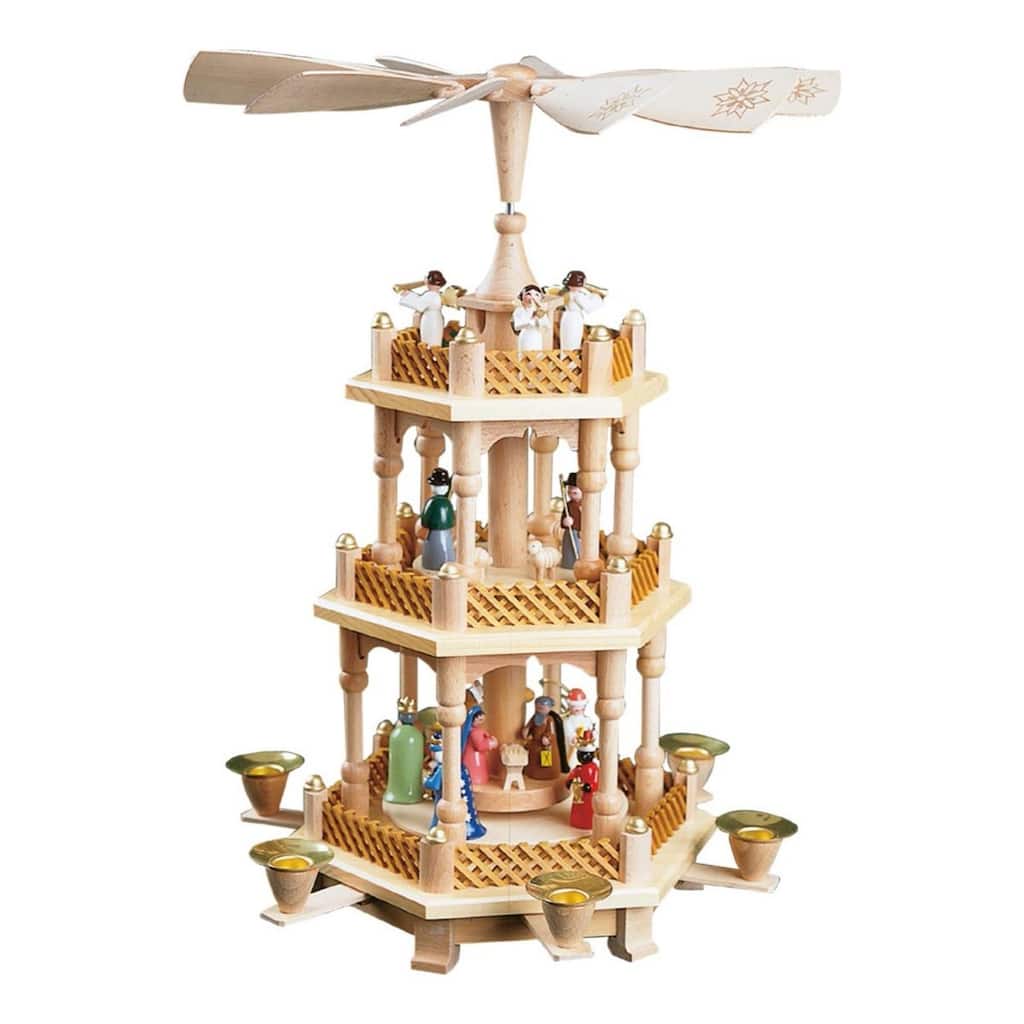 17.25" Richard Glaesser 3-Tier Nativity Scene Christmas Candle Holder Pyramid