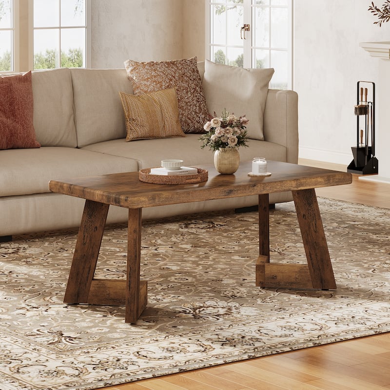 47-inch Farmhouse Wooden Coffee Table for Living Room