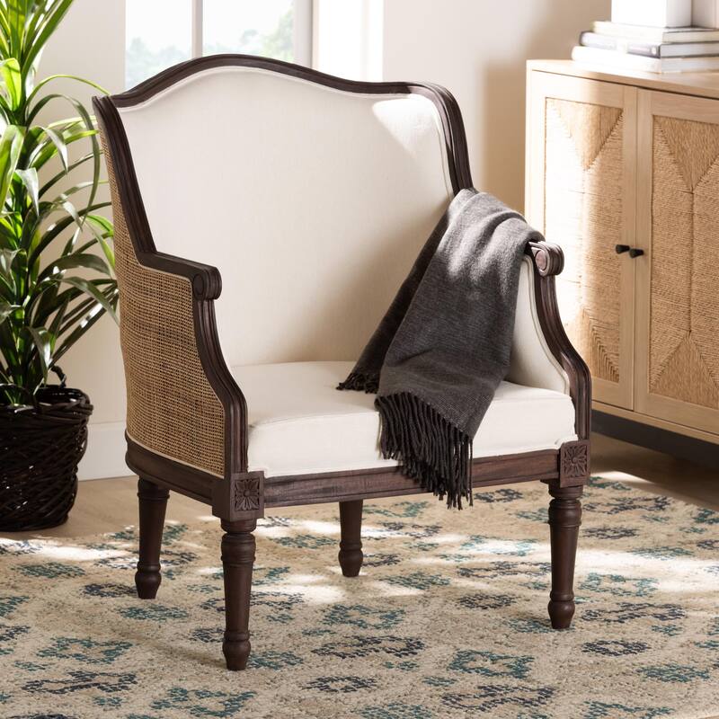 bali & pari Ornella Traditional French Beige Fabric and Dark Brown Finished Wood Accent Chair