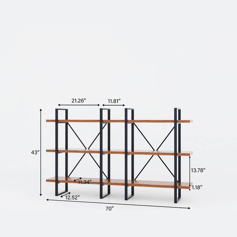 Davee JD Walnut Wood and Metal Display and Steel Etagere Bookcase - 70*12.52*43 inches