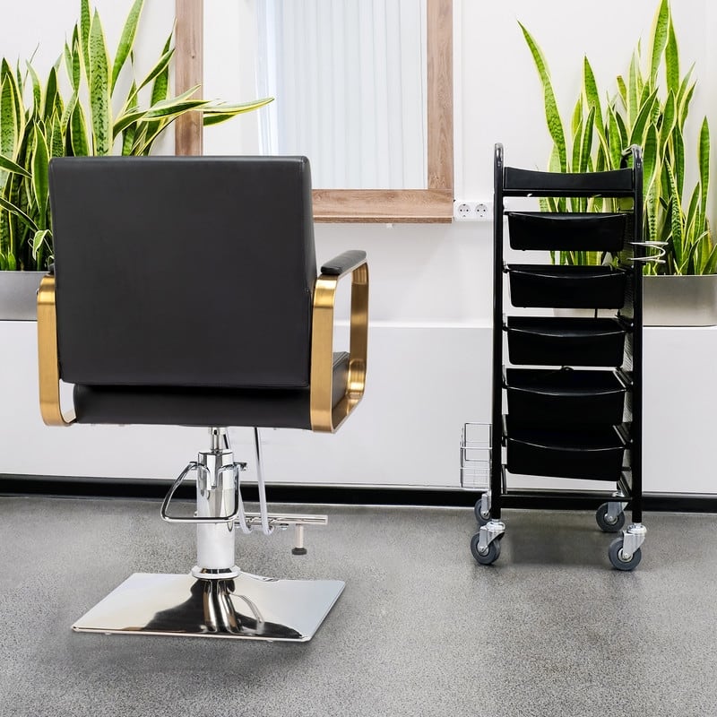 PVC Leather Stainless Steel Armrests Footrests Square Chassis Salon Chair - N/A