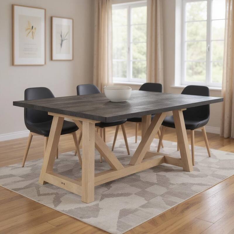 HomeRoots 84" Black and Brown Solid Wood Trestle Base Dining Table - 84.00 in. x 29.50 in. x 42.00 in. - Brown - 84.00 in. x 29.50 in.  x 42.00 in.