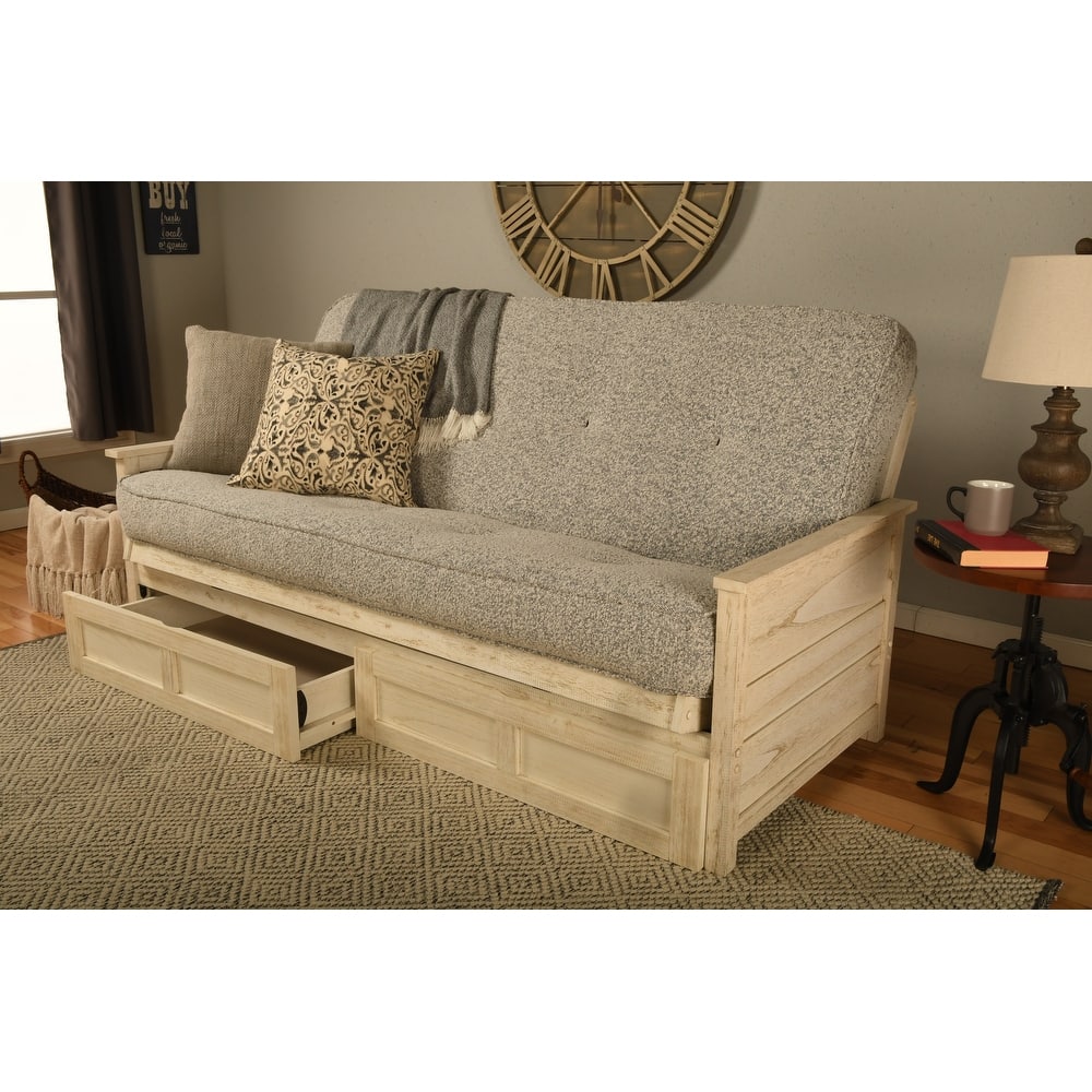 Somette Lexington Full-size Futon Set with Storage in Weathered White Finish with Mattress