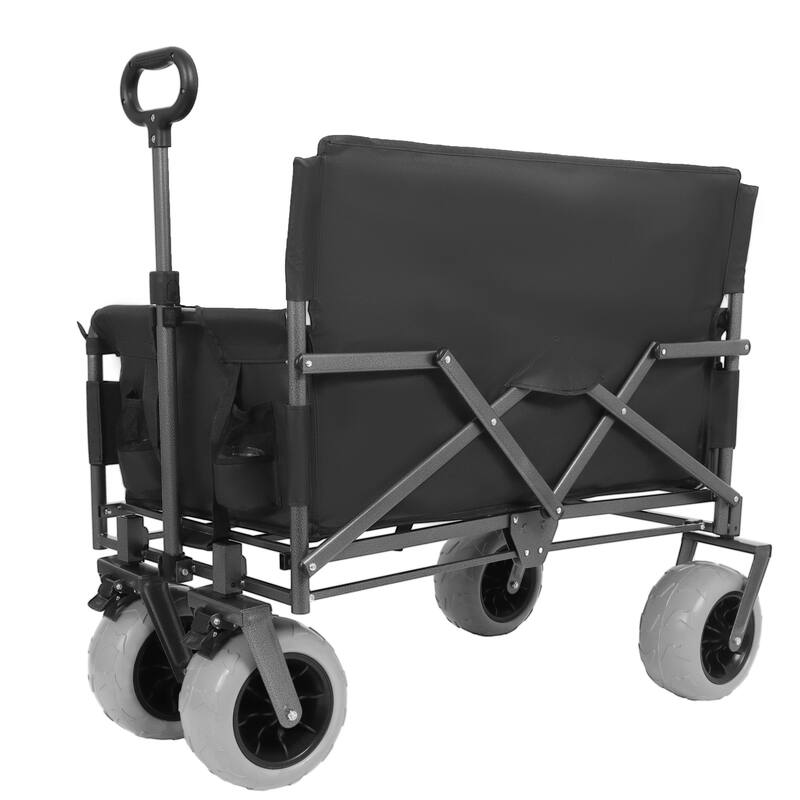 3-in-1 Collapsible Wagon, Convertible Folding Wagon Cart with Rear-Mounted Folding Tabletop, 500lbs Heavy-Duty, 180L Capacity