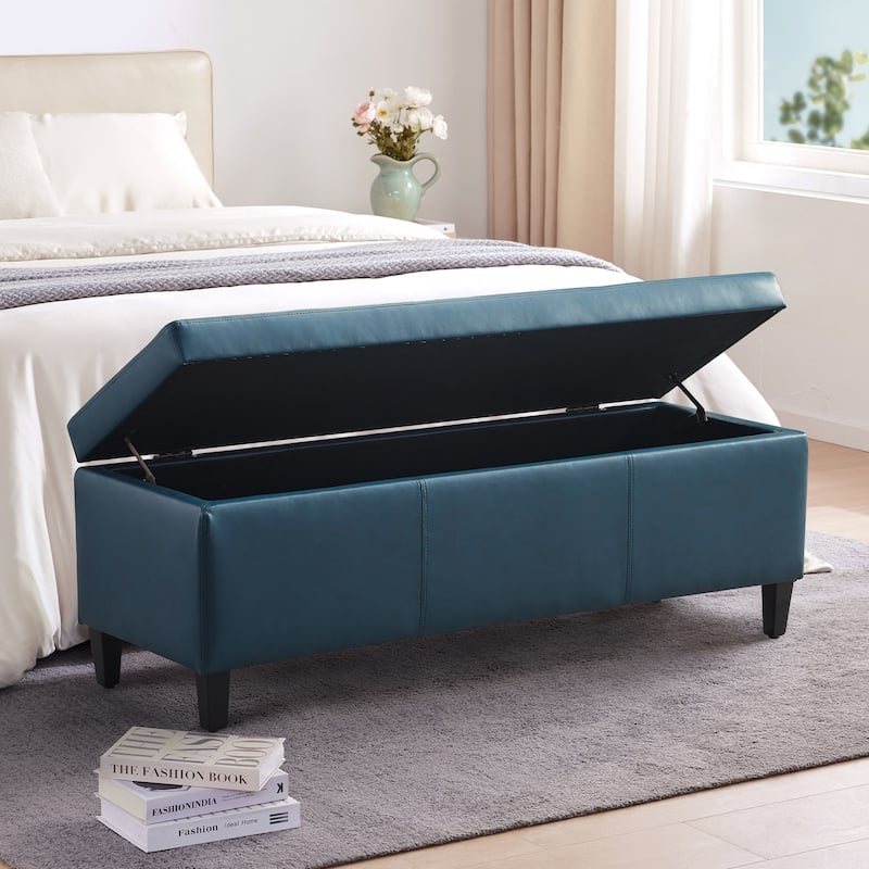 50.3" x 17.50" x 18" Upholstered Rectangular Storage Ottoman-Faux Leather