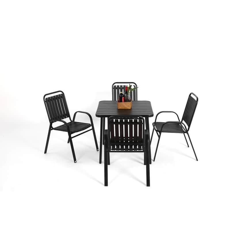 5-Piece Plastic chair and steel table Outdoor Dining Set, plastic Chairs and Table Set for Garden Patio