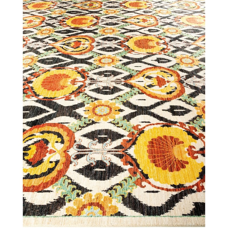 Overton Handknotted Wool Vintage Inspired Contemporary Suzani Ivory Area Rug - 15' 4" x 11' 10"