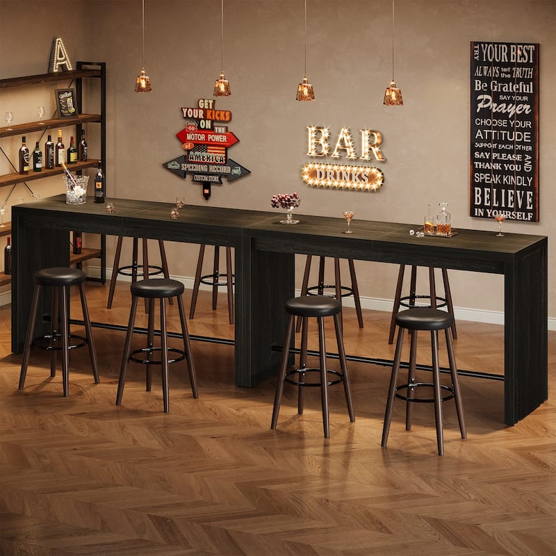 63 Inch Bar Table with Footrest, Black - 63" L x 19.69" W x 35.43" H