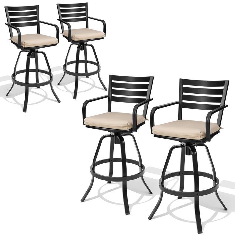 Outdoor Patio Aluminum Swivel Bar Stools Set with Sunbrella Cushion - 18.5 in L x 18.5 in W x 45.7 in H - CanvasAntiqueBeige-4PC
