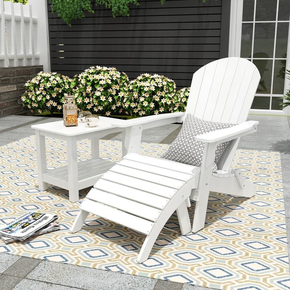 Vineyard HIPS Outdoor Folding Eco-Friendly Seashell Adirondack Chair with Ottoman & Side Table (3-Piece Set)